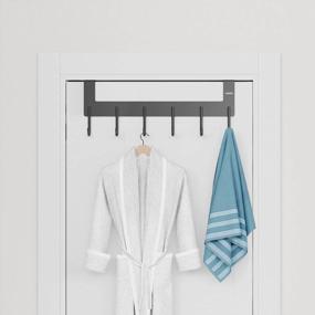 img 3 attached to UDENIS Over Door Hook,Towel Rack Hang Off Top Of 1.5 To 1.75 Inches Bathroom Door,Heavy Duty Organizer For Towel,Robe,Coat,Belt,Handbag,Clothes,No Drill Or Assembly,6 Hooks (Brushed Grey)