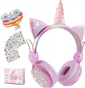 img 4 attached to Unicorn Wireless Headphones For Kids,Cat Ear Bluetooth 5.0 Over Ear Headphones With Microphone For Cellphone/IPad/Laptop/PC/TV/PS4/Xbox One, Foldable Gaming Headset For Girls Teens Gift (Pink)