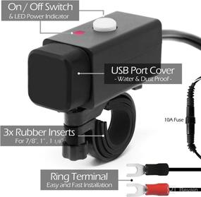 img 2 attached to 🔌 Waterproof SAE to Dual USB Charger Adapter Kit Cable 2.1A with Power Switch - SAE Quick Disconnector, 7/8-1 1/8" Motorcycle ATV UTV for Smart Phone GPS Tablet