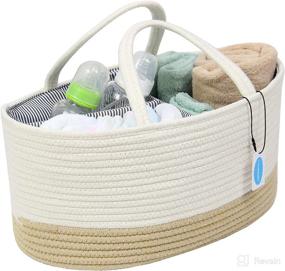 img 3 attached to 👶 Casaphoria Large Cotton Rope Diaper Caddy Organizer Storage Bin for Essentials | Portable Bag for Changing Table and Car | 100% Natural Cotton (Pack of 1) - White and Yellow (MB2021024)