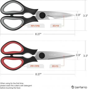 img 3 attached to Cut Smarter With Befano Kitchen Shears: 2 Pack Heavy Duty Stainless Steel Scissors For Meat, Poultry, Fish & Herbs, Dishwasher Safe