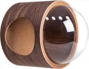 img 4 attached to Pet Bed And Window Perch By MYZOO Spaceship Gamma - Walnut Wood Cat Tree With Open Left Design For Dogs And Cats