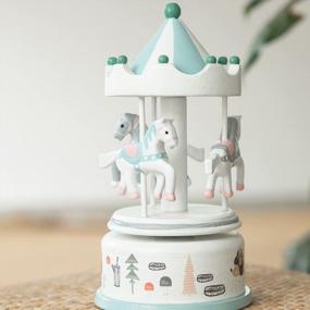 img 2 attached to Деревянная музыкальная шкатулка Merry-Go-Round Horse с 3 лошадьми - музыкальная шкатулка RUYU Carousel для детей, идеальный домашний декор на Рождество, свадьбу и день рождения - идеальный подарок для витрины магазина, 7 х 3,5 дюйма