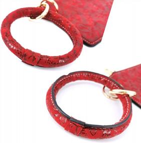 img 1 attached to Stylish Red PU Leather Keychain Bracelet Wallet Wristlet For Women - Yoqucol Embossed Bangle Keyring Long Handbag