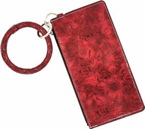 img 4 attached to Stylish Red PU Leather Keychain Bracelet Wallet Wristlet For Women - Yoqucol Embossed Bangle Keyring Long Handbag