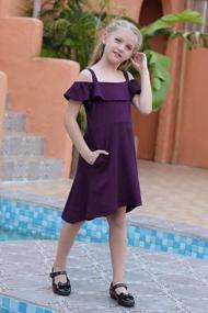 img 1 attached to GORLYA Girl'S Cold Shoulder Dress W/ Flounce Trim & Pockets - Elegant Casual Formal 4-14T Kids