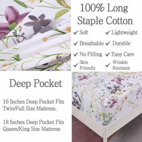 img 2 attached to Luxurious Lilac Floral Bedding Set By WINLIFE - 100% Cotton, Shabby Chic Style With Deep 18-Inch Pockets - Includes Fitted Sheet, Flat Sheet, And Two Pillowcases - Queen Size Sheets