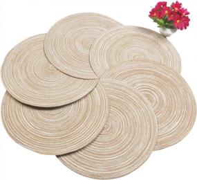 img 1 attached to Set Of 4 Beige Round Braided Placemats - 15 Inch Washable Table Mats For Dining Tables By SHACOS