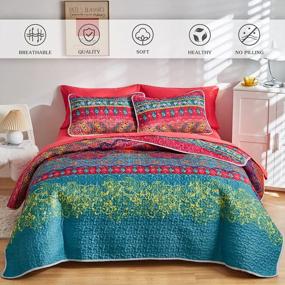 img 2 attached to 🌸 FlySheep Colorful Boho Quilt Set: Bohemian Butterfly Pink n Blue Floral Bedspread/Coverlet for Summer - 92x90 inches