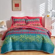 🌸 flysheep colorful boho quilt set: bohemian butterfly pink n blue floral bedspread/coverlet for summer - 92x90 inches logo