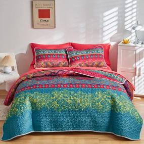 img 4 attached to 🌸 FlySheep Colorful Boho Quilt Set: Bohemian Butterfly Pink n Blue Floral Bedspread/Coverlet for Summer - 92x90 inches