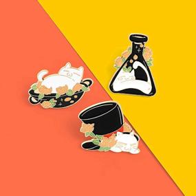 img 3 attached to Cute White Cat Enamel Lapel Pin Set For Women Girls - Cartoon Animal Brooch Badges For Clothing Jackets Accessories