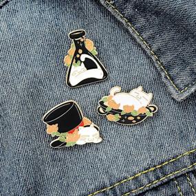 img 1 attached to Cute White Cat Enamel Lapel Pin Set For Women Girls - Cartoon Animal Brooch Badges For Clothing Jackets Accessories