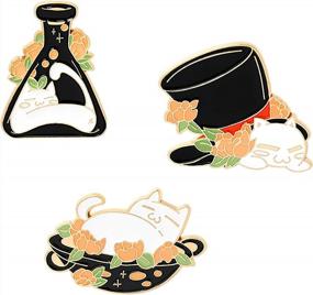 img 4 attached to Cute White Cat Enamel Lapel Pin Set For Women Girls - Cartoon Animal Brooch Badges For Clothing Jackets Accessories
