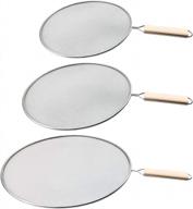 3 pack grease splatter screen for frying pan - no cooking oil mess, burns & rust | wooden handle & ultra fine mesh lids | 9.8", 11.5" & 13" stainless steel logo