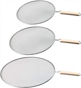 img 4 attached to 3 Pack Grease Splatter Screen For Frying Pan - No Cooking Oil Mess, Burns & Rust | Wooden Handle & Ultra Fine Mesh Lids | 9.8", 11.5" & 13" Stainless Steel