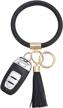 stylish leather tassel bracelet keychain with ring - portable wristlet key holder for women - ideal gift for her logo