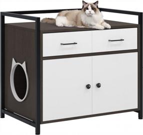img 4 attached to Cat Little Box Enclosure: Wooden Storage Cabinet With 2 Doors And 2 Drawers For Hidden Cat Washroom Furniture In White And Walnut By SogesFurniture