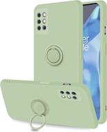 coqibel oneplus 8t 5g case - liquid silicone cover with 360° ring kickstand, car mount function, and microfiber liner, slim full body protection – tea green, 6.55 inch logo