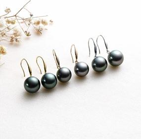 img 3 attached to Vintage 18K Gold Dangle Earrings With 8-9Mm Tahitian Cultured Pearls In Black - Genuine Drop Ear Hook Jewelry For Women