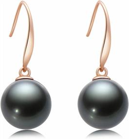 img 4 attached to Vintage 18K Gold Dangle Earrings With 8-9Mm Tahitian Cultured Pearls In Black - Genuine Drop Ear Hook Jewelry For Women
