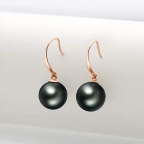 img 2 attached to Vintage 18K Gold Dangle Earrings With 8-9Mm Tahitian Cultured Pearls In Black - Genuine Drop Ear Hook Jewelry For Women