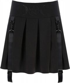img 4 attached to Arjungo женские темные мини-юбки с высокой талией в стиле панк и крестом, черная плиссированная юбка на подтяжках