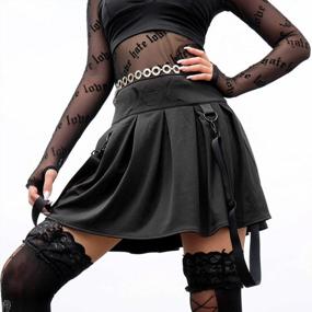 img 3 attached to Arjungo женские темные мини-юбки с высокой талией в стиле панк и крестом, черная плиссированная юбка на подтяжках