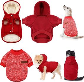 img 4 attached to Red Knitwear Fleece Warm Dog Hoodie Winter Dog Hoodie New Year Sweater Small Dog Jacket Hooded Puppy Coat Valentine Clothing Soft Thickening Pup Dogs Shirt for Dogs