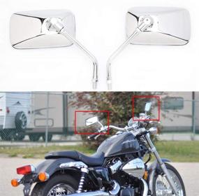 img 4 attached to 🔍 Chrome Motorcycle Handlebar Rearview Mirrors | Honda Kawasaki Suzuki Cruiser Scooter | 10MM Rectangle Shape (Chrome#2)