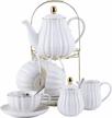 17-piece jusalpha porcelain tea set - 8 oz white coffee cup/teacup, saucer, spoons, teapot & creamer (fd-tw17pc set) logo