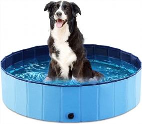 img 4 attached to Складной бассейн для домашних животных для собак, кошек и детей - 32 дюйма в диаметре и 8 дюймов в высоту - складная ванна для купания собак Jasonwell синего цвета
