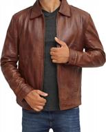 stylish and durable: brown leather jacket for men crafted from black real lambskin logo