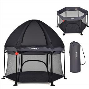 img 4 attached to 53" Portable Playhouse With Removable Mesh & UV Canopy, INFANS Baby Playpen Carry Bag, Dome Padded Floor Easy Folding Activity Center (Dark Grey)