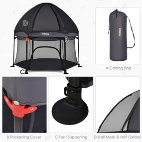 img 2 attached to 53" Portable Playhouse With Removable Mesh & UV Canopy, INFANS Baby Playpen Carry Bag, Dome Padded Floor Easy Folding Activity Center (Dark Grey)