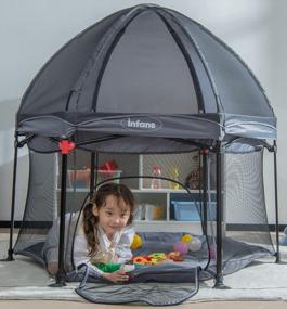 img 3 attached to 53-дюймовый портативный игровой домик со съемной сеткой и УФ-навесом, сумка для переноски детского манежа INFANS, легкий складной игровой центр с куполообразным мягким полом (темно-серый)