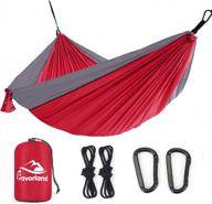 double & single camping hammock with tree straps for hiking, backpacking, travel, beach and yard - 2 person outdoor indoor lightweight & portable nylon with steel carabiners (redgrey) logo