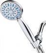 aquadance high-pressure hand shower with 6 settings, nozzle protection from grime buildup, and anti-clog design - aqua blue logo