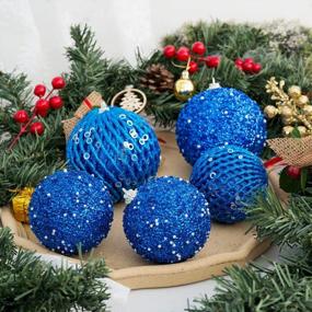 img 1 attached to 6Pcs Sapphire Glitter Sequin Foam Ball Christmas Ornaments - Perfect For Xmas Tree Decorations & Holiday Weddings!