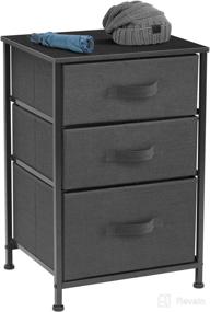 img 2 attached to 🌙 Sorbus 3-Drawer Nightstand - Bedside Table & Accent End Chest for Bedroom Decor, Home Accessories, Office, Dorm Room - Sturdy Steel Frame, Wooden Top, Convenient Fabric Bins (Black/Charcoal)