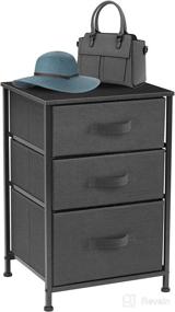 img 4 attached to 🌙 Sorbus 3-Drawer Nightstand - Bedside Table & Accent End Chest for Bedroom Decor, Home Accessories, Office, Dorm Room - Sturdy Steel Frame, Wooden Top, Convenient Fabric Bins (Black/Charcoal)