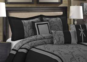 img 3 attached to HIG Floral Comforter Set Queen - 7 Piece Jacquard Fabric Patchwork Bedding Set - Gray Comforter With 2 Standard Shams,3 Decorative Pillows,1 Bed Skirt - Bed In A Bag (Leticia Gray Queen)