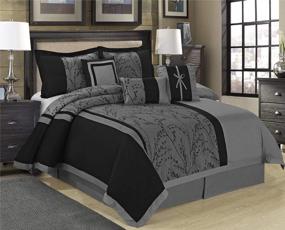 img 4 attached to HIG Floral Comforter Set Queen - 7 Piece Jacquard Fabric Patchwork Bedding Set - Gray Comforter With 2 Standard Shams,3 Decorative Pillows,1 Bed Skirt - Bed In A Bag (Leticia Gray Queen)