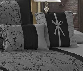 img 1 attached to HIG Floral Comforter Set Queen - 7 Piece Jacquard Fabric Patchwork Bedding Set - Gray Comforter With 2 Standard Shams,3 Decorative Pillows,1 Bed Skirt - Bed In A Bag (Leticia Gray Queen)