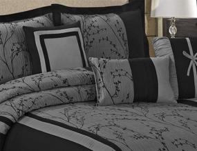 img 2 attached to HIG Floral Comforter Set Queen - 7 Piece Jacquard Fabric Patchwork Bedding Set - Gray Comforter With 2 Standard Shams,3 Decorative Pillows,1 Bed Skirt - Bed In A Bag (Leticia Gray Queen)