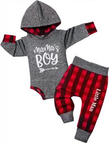 img 4 attached to Plaid Letter Print Hoodie And Pants Set For Newborn Baby Boy - Winter Outfit For Fall And Winter