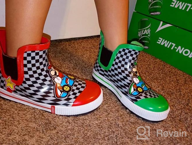 img 1 attached to 🍄 Nintendo Super Mario Rain Boots - Kids sizes 9 to 2, Slip-on Mid-Height Design review by Gabe Smith