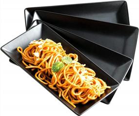 img 4 attached to 4-Piece Black Porcelain Serving Platter Set - 10” Tray For Appetizers, Sushi, Desserts & More - Microwave And Dishwasher Safe!