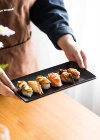 img 1 attached to 4-Piece Black Porcelain Serving Platter Set - 10” Tray For Appetizers, Sushi, Desserts & More - Microwave And Dishwasher Safe!
