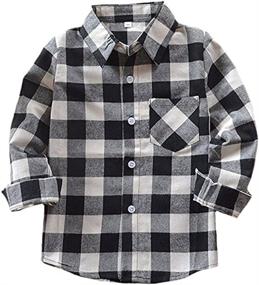 img 2 attached to 👕 Sleeve Button Flannel Red Black: Stylish Boys' Clothing and Tops for Ages 9 to 10